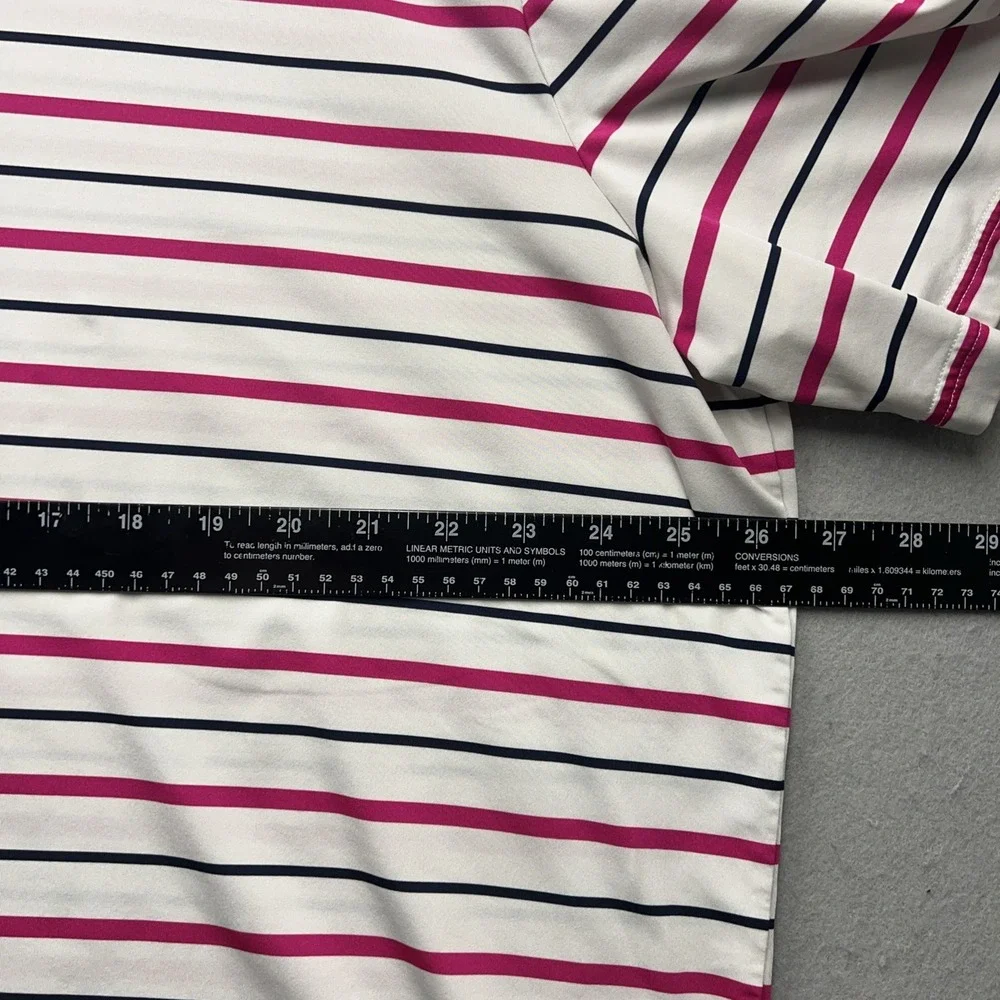 RLX Ralph Lauren Polo Shirt Mens 2XL Pink White Striped Golf Performance Pocket